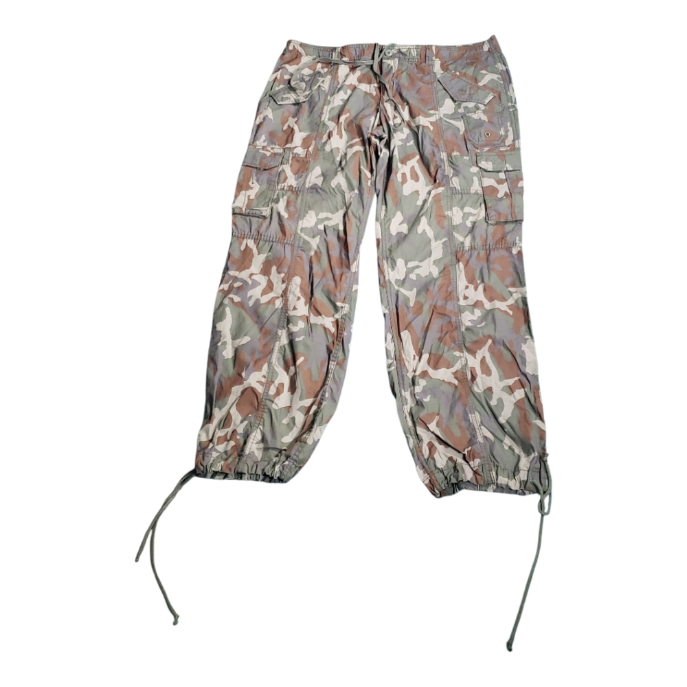 Norma Kamali Camo Cargo Jogger Utility Gorp Street Drawstring Waist Ankle Pant